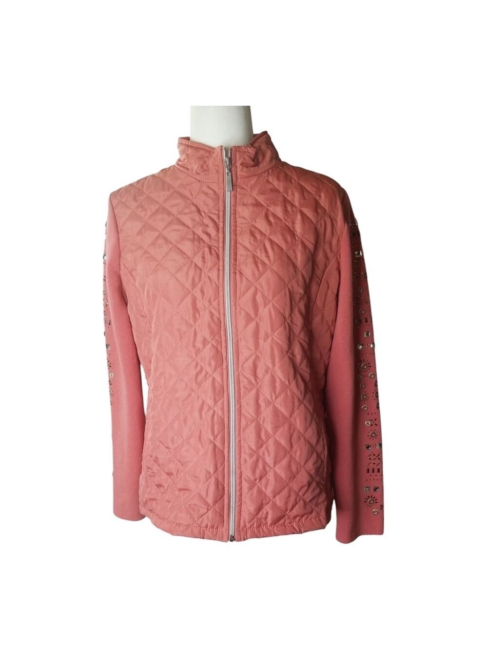 Pink Quilted Puffer Jacket with Stand-Up Collar